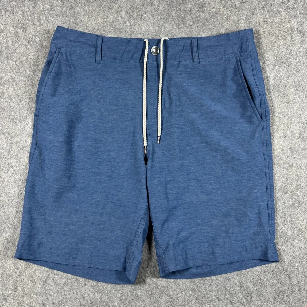 Faherty All Day Shorts Mens 32 Blue Heathered Hybrid Stretch Drawstring Casual